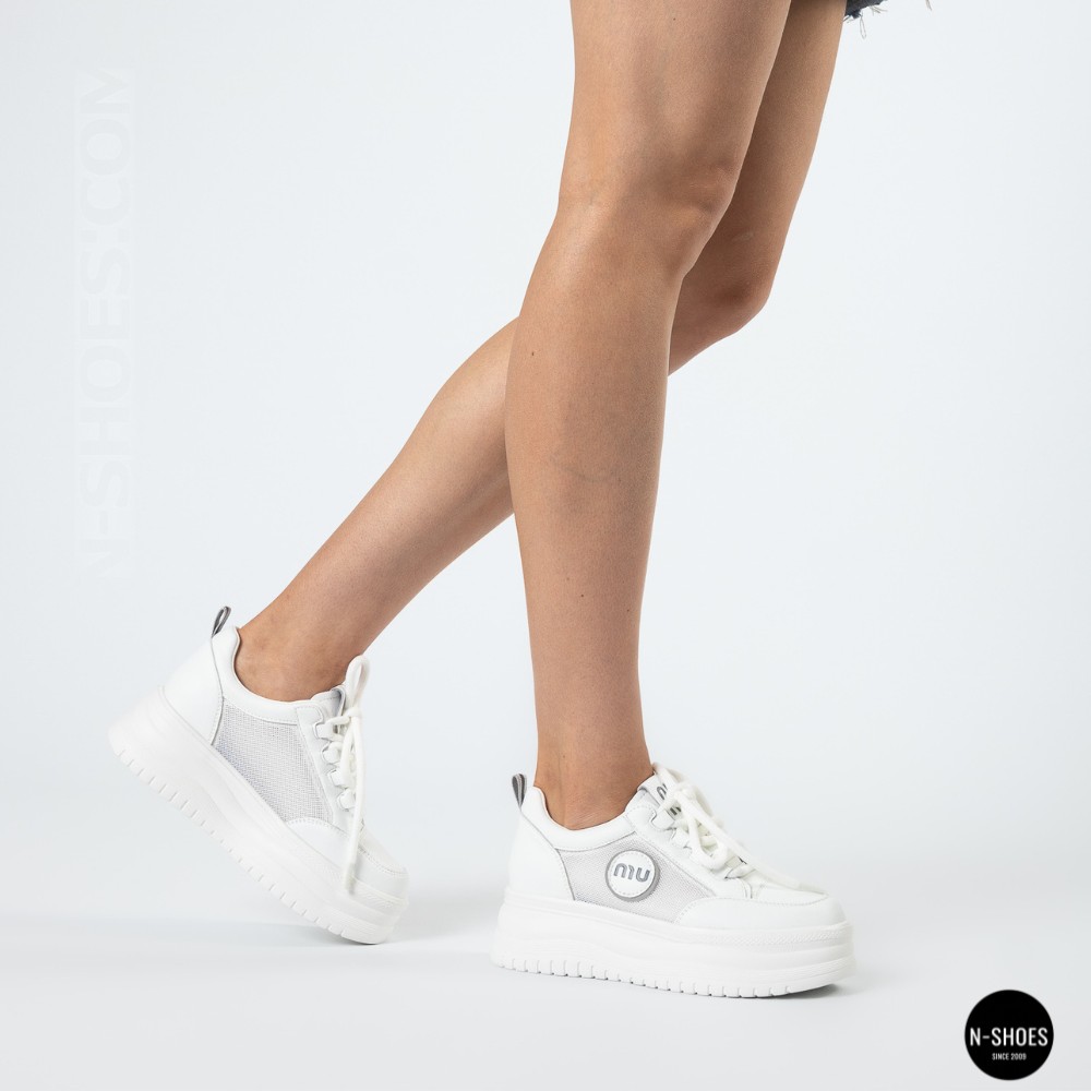 Шкіряні жіночі кеди Allsy 207391 f6808-5 white-grey 6146 у стилі Miu Miu