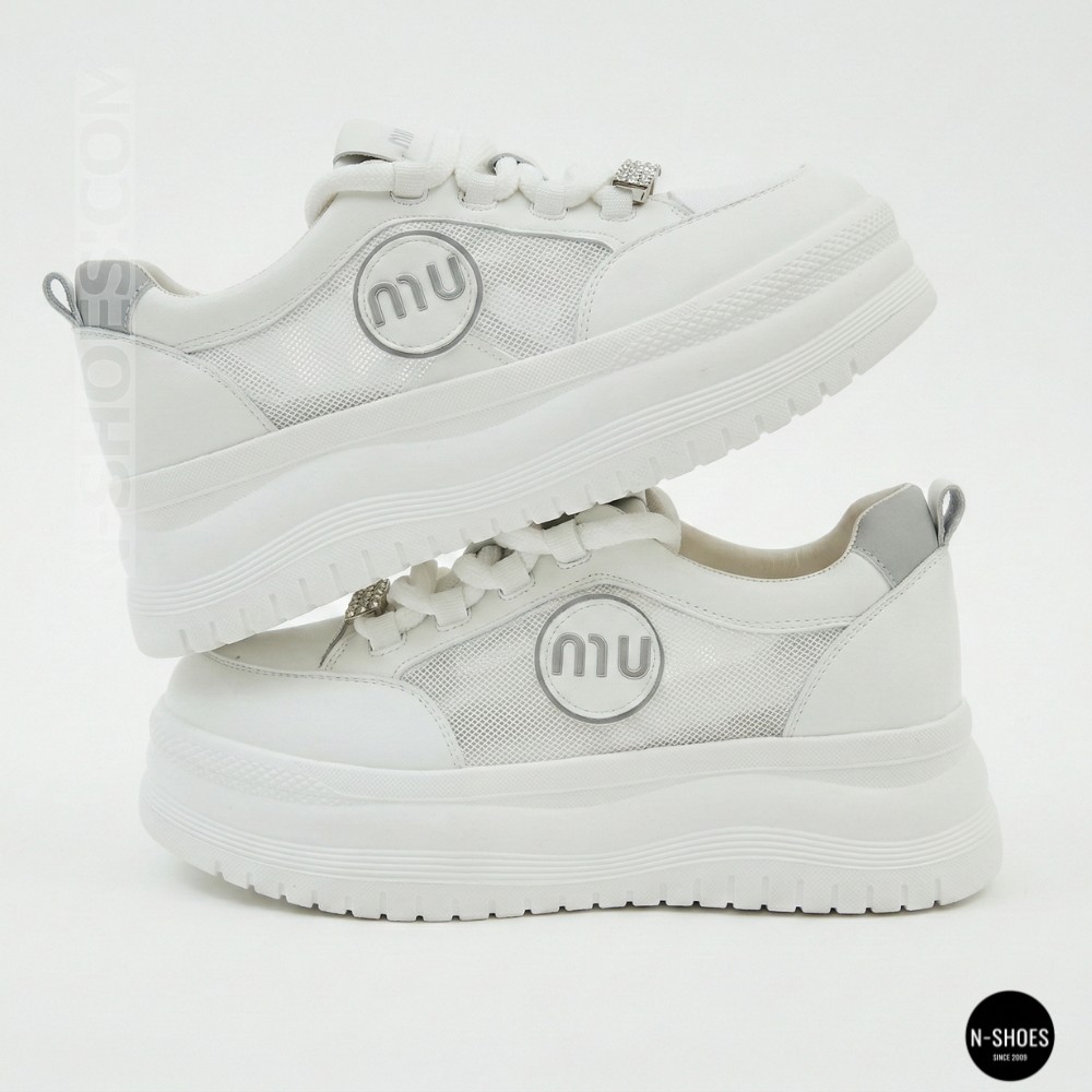 Шкіряні жіночі кеди Allsy 207391 f6808-5 white-grey 6146 у стилі Miu Miu