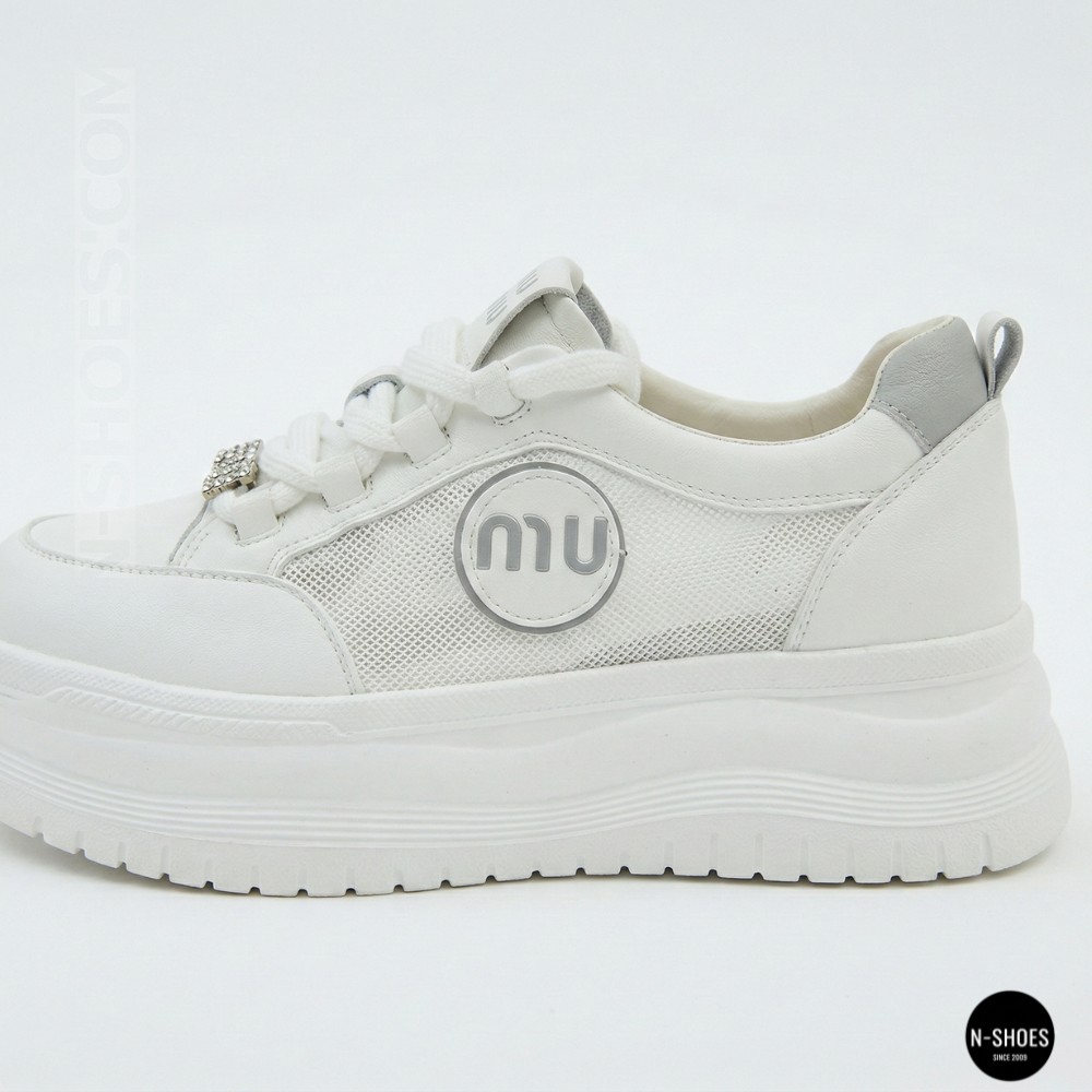 Шкіряні жіночі кеди Allsy 207391 f6808-5 white-grey 6146 у стилі Miu Miu