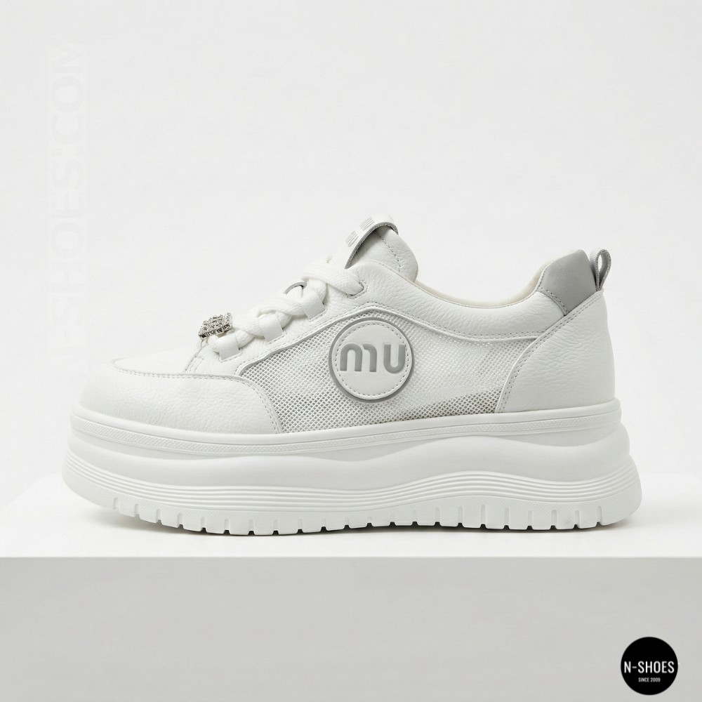 Шкіряні жіночі кеди Allsy 207391 f6808-5 white-grey 6146 у стилі Miu Miu