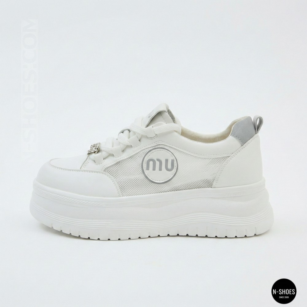 Шкіряні жіночі кеди Allsy 207391 f6808-5 white-grey 6146 у стилі Miu Miu