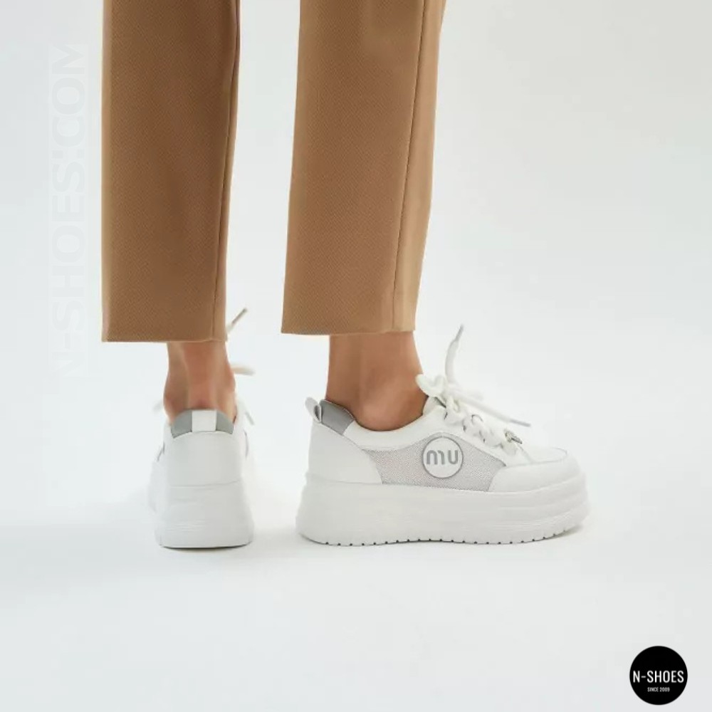 Шкіряні жіночі кеди Allsy 207391 f6808-5 white-grey 6146 у стилі Miu Miu