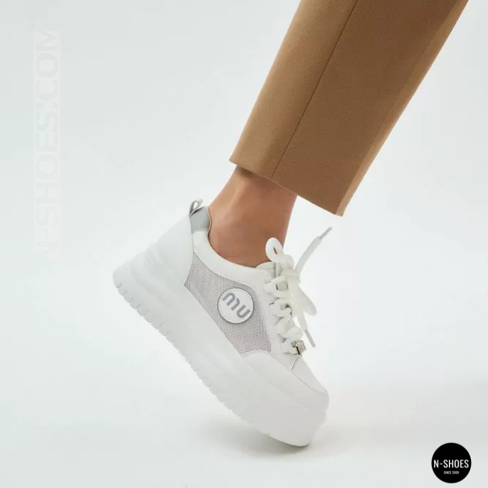 Шкіряні жіночі кеди Allsy 207391 f6808-5 white-grey 6146 у стилі Miu Miu