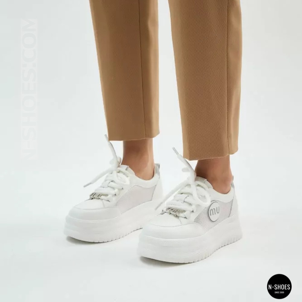 Шкіряні жіночі кеди Allsy 207391 f6808-5 white-grey 6146 у стилі Miu Miu