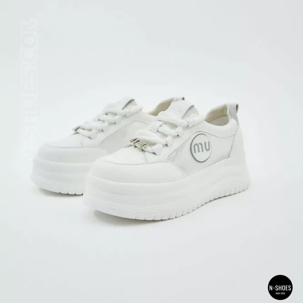 Шкіряні жіночі кеди Allsy 207391 f6808-5 white-grey 6146 у стилі Miu Miu