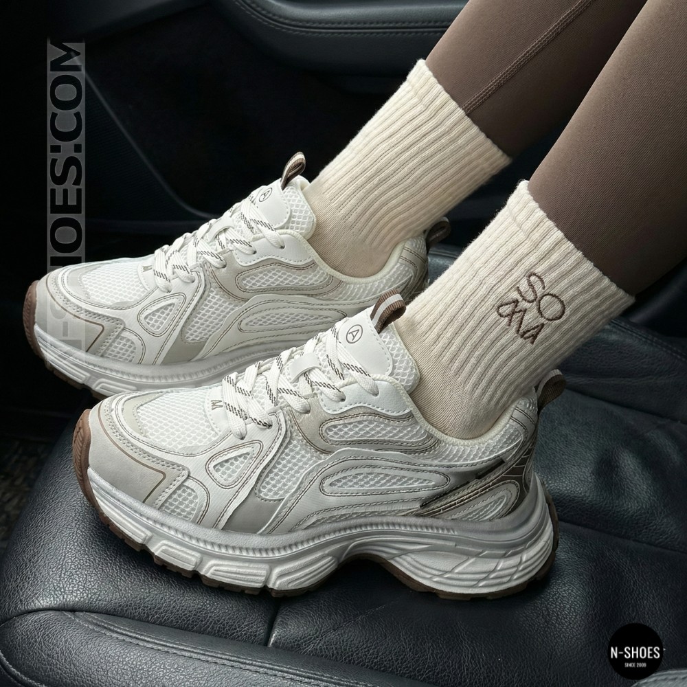 Модні кросівки Allsy Lonza 206907 yr16-1 white-brown 6150 в стилі Asics GEL-NYC