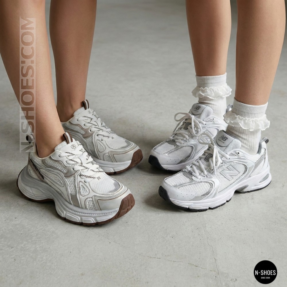 Модні кросівки Allsy Lonza 206907 yr16-1 white-brown 6150 в стилі Asics GEL-NYC