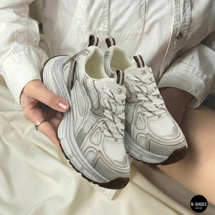 Модные женские кроссовки Allsy 206907 Lonza 212978 yr16-1 white-brown 6150 в стиле Asics GEL-NYC