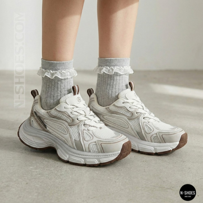 Модные женские кроссовки Allsy 206907 Lonza 212978 yr16-1 white-brown 6150 в стиле Asics GEL-NYC