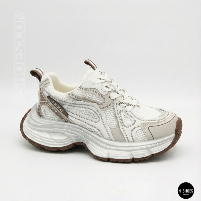 Модные женские кроссовки Allsy 206907 Lonza 212978 yr16-1 white-brown 6150 в стиле Asics GEL-NYC