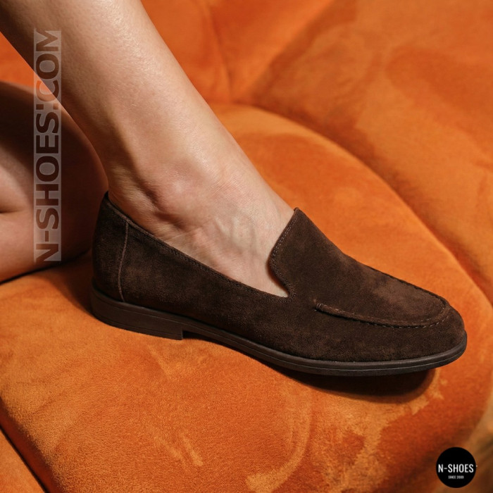 Женские шоколадные замшевые лоферы Allsy 210948 Lonza 212655 v1197-g20-15 brown 6152