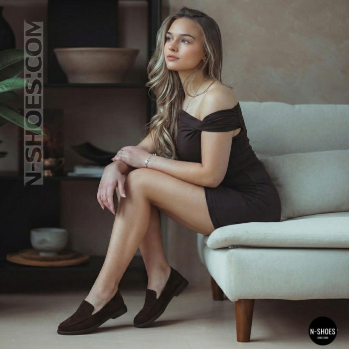 Женские шоколадные замшевые лоферы Allsy 210948 Lonza 212655 v1197-g20-15 brown 6152