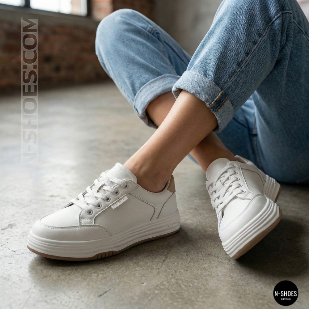 Жіночі білі шкіряні кеди на платформі Allse Lonza 206754 23276 White-Beige 6158