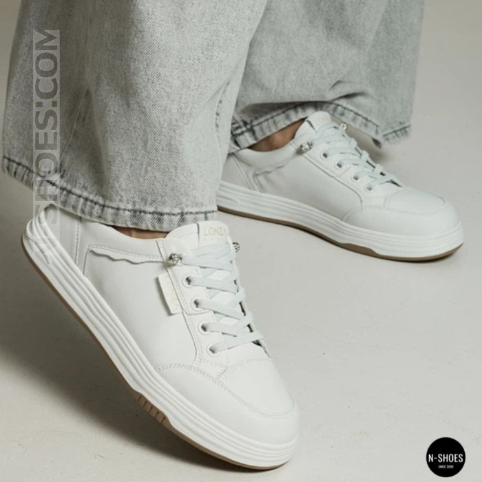 Women's White Leather Platform Sneakers Allse Lonza 206754 23276 White-Beige 6158