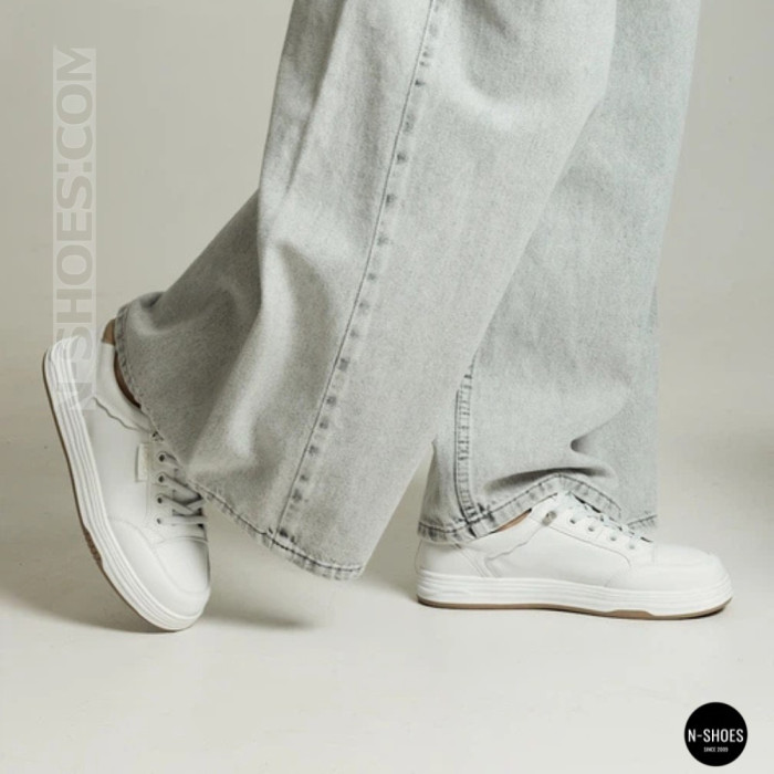Women's White Leather Platform Sneakers Allse Lonza 206754 23276 White-Beige 6158