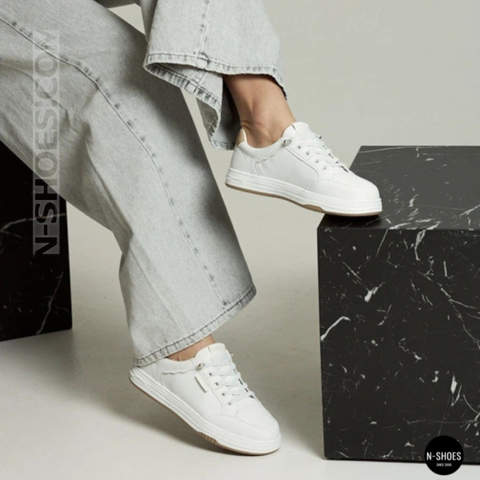 Women's White Leather Platform Sneakers Allse Lonza 206754 23276 White-Beige 6158