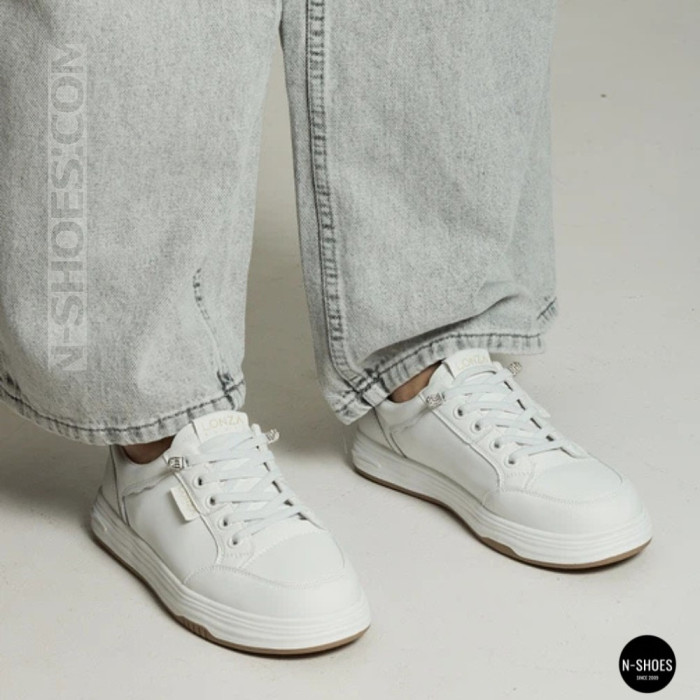 Women's White Leather Platform Sneakers Allse Lonza 206754 23276 White-Beige 6158
