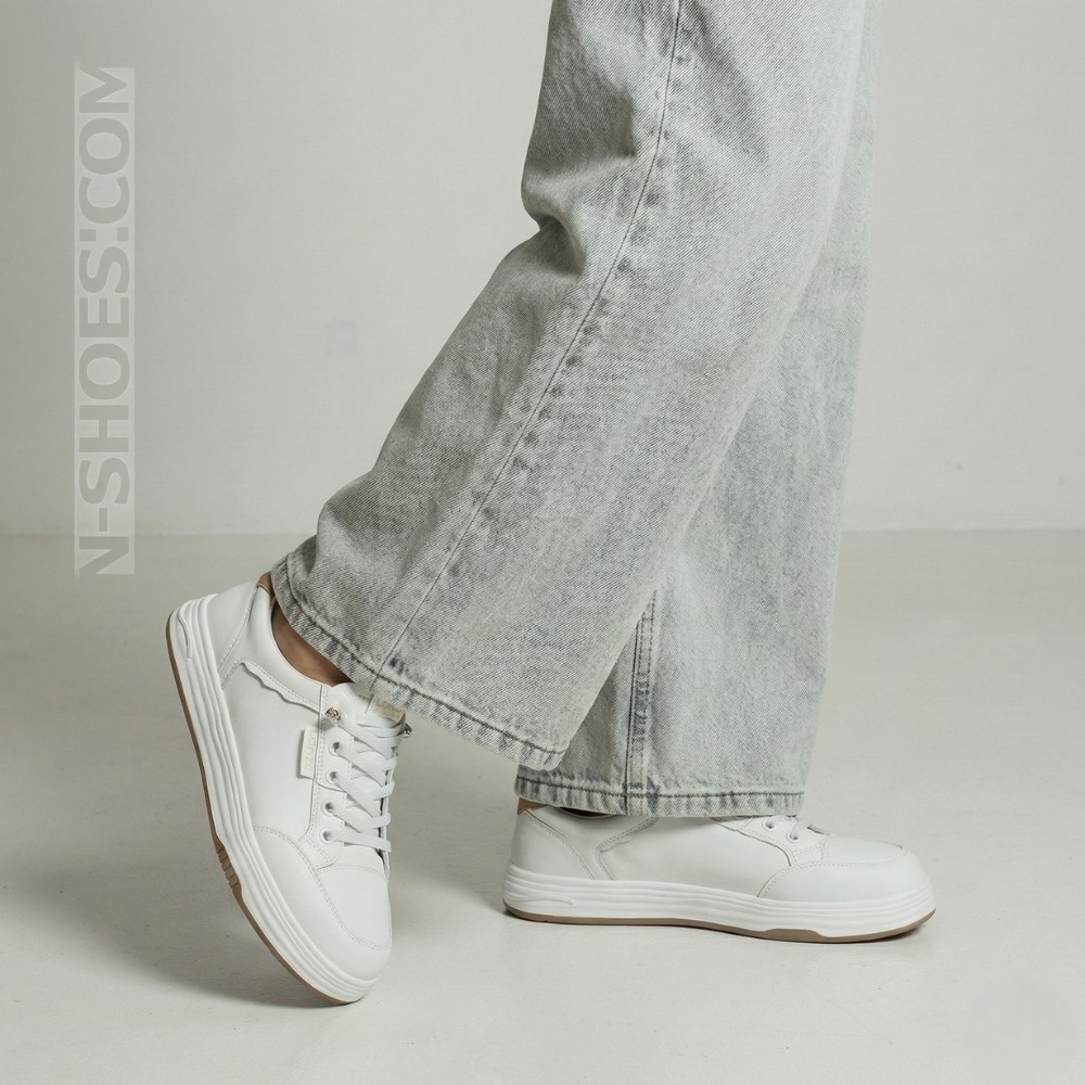 Жіночі білі шкіряні кеди на платформі Allse Lonza 206754 23276 White-Beige 6158