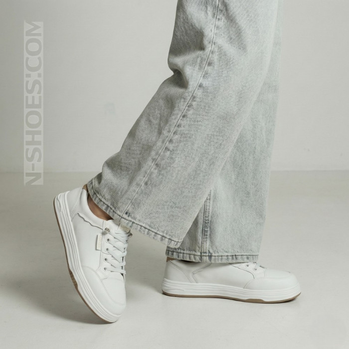 Women's White Leather Platform Sneakers Allse Lonza 206754 23276 White-Beige 6158