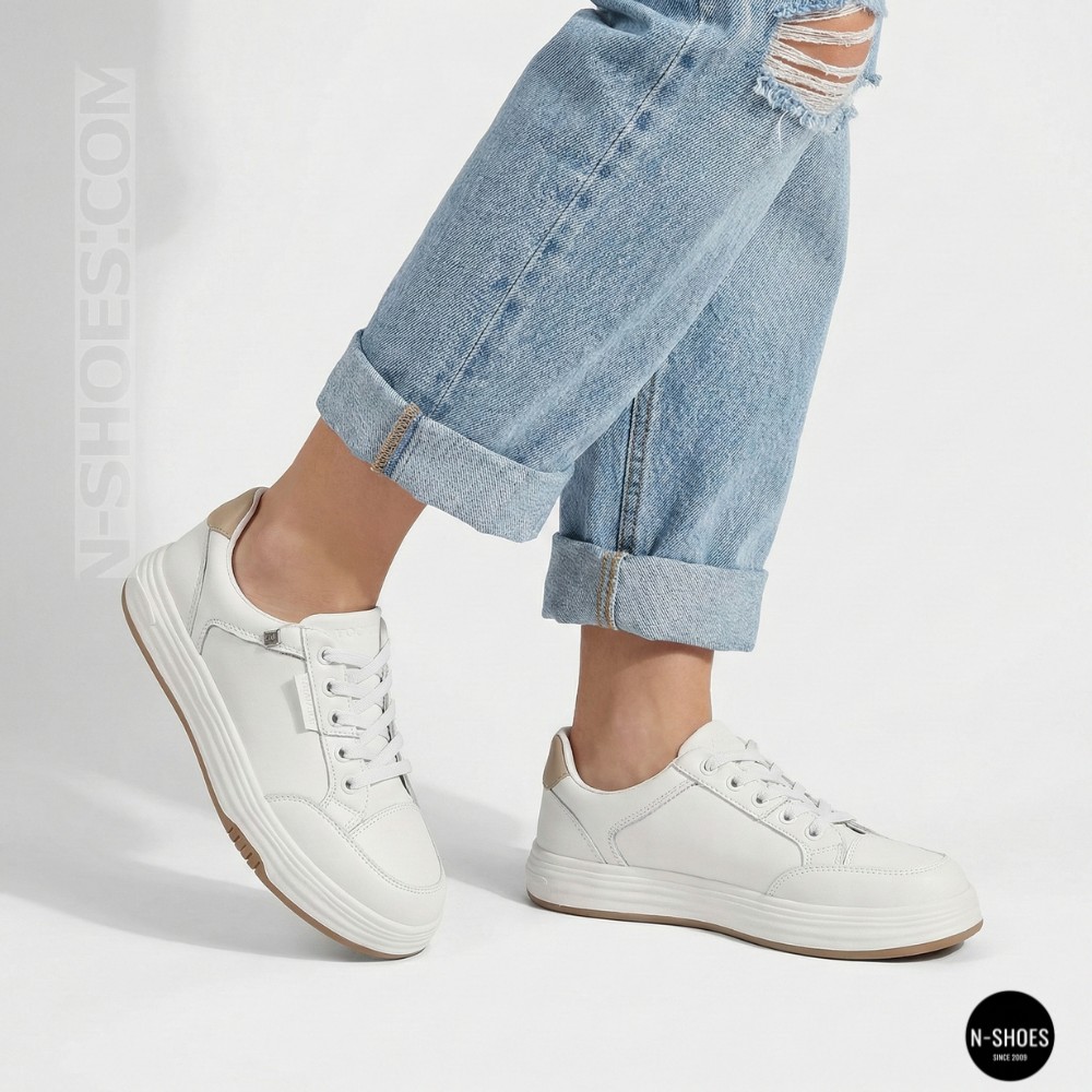 Жіночі білі шкіряні кеди на платформі Allse Lonza 206754 23276 White-Beige 6158