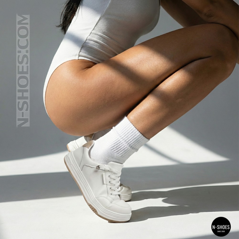 Жіночі білі шкіряні кеди на платформі Allse Lonza 206754 23276 White-Beige 6158