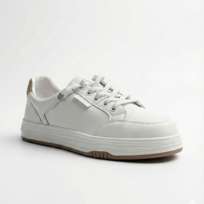 Women's White Leather Platform Sneakers Allse Lonza 206754 23276 White-Beige 6158