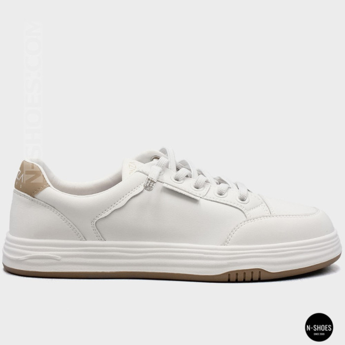 Women's White Leather Platform Sneakers Allse Lonza 206754 23276 White-Beige 6158