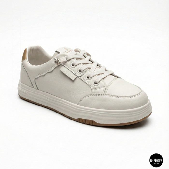 Women's White Leather Platform Sneakers Allse Lonza 206754 23276 White-Beige 6158