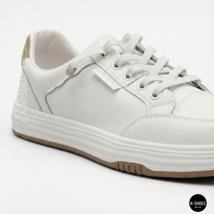 Women's White Leather Platform Sneakers Allse Lonza 206754 23276 White-Beige 6158