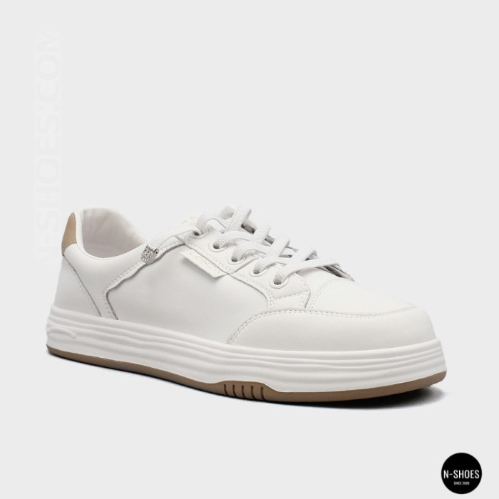Women's White Leather Platform Sneakers Allse Lonza 206754 23276 White-Beige 6158