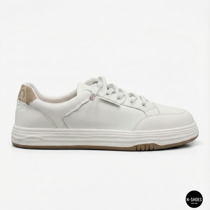 Women's White Leather Platform Sneakers Allse Lonza 206754 23276 White-Beige 6158