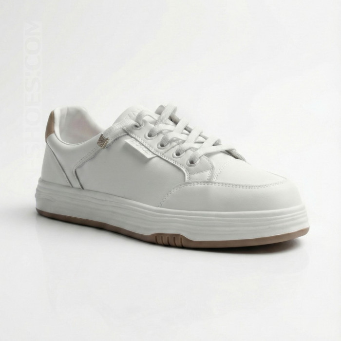 Women's White Leather Platform Sneakers Allse Lonza 206754 23276 White-Beige 6158