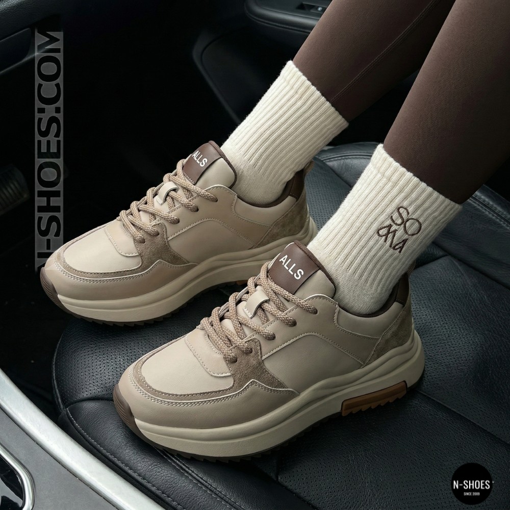 Жіночі шкіряні кросівки Allsy 207671 512-662977-3 BEIGE AY 6159