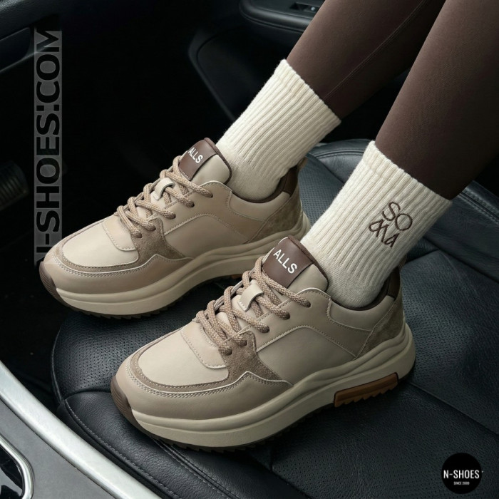 Женские кожаные кроссовки Allsy 207671 215984 512-662977-3 BEIGE 6159