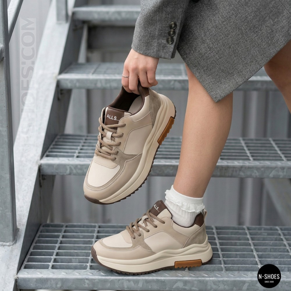 Жіночі шкіряні кросівки Allsy 207671 512-662977-3 BEIGE AY 6159