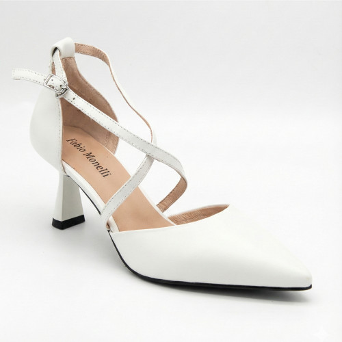 Women's fashionable white sandals with a stable French heel Fabio Monelli 207657 22A649-A288-YP1035TS WHITE FM 6168 in the style of Werner Kern Patty