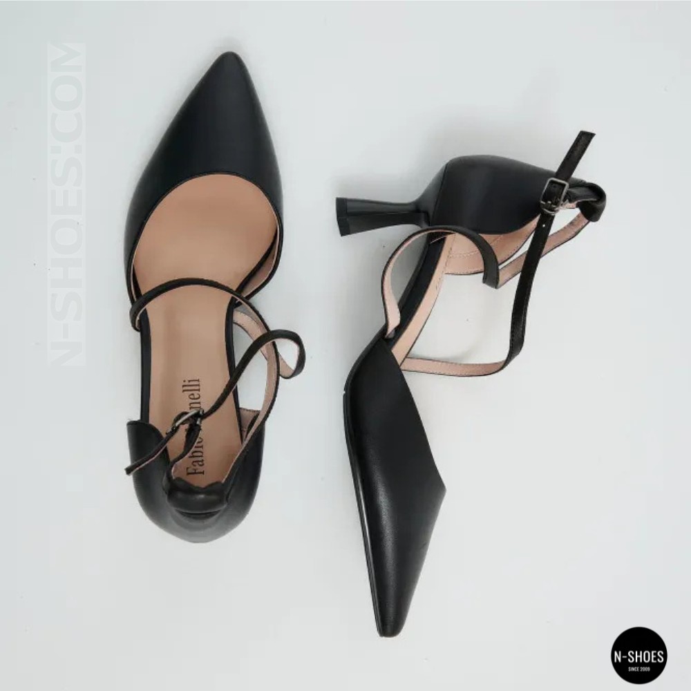 Жіночі чорні туфлі-босоніжки на стійкому каблуці французькому Fabio Monelli 212267 22a649-a288-y314ts black fm 6169