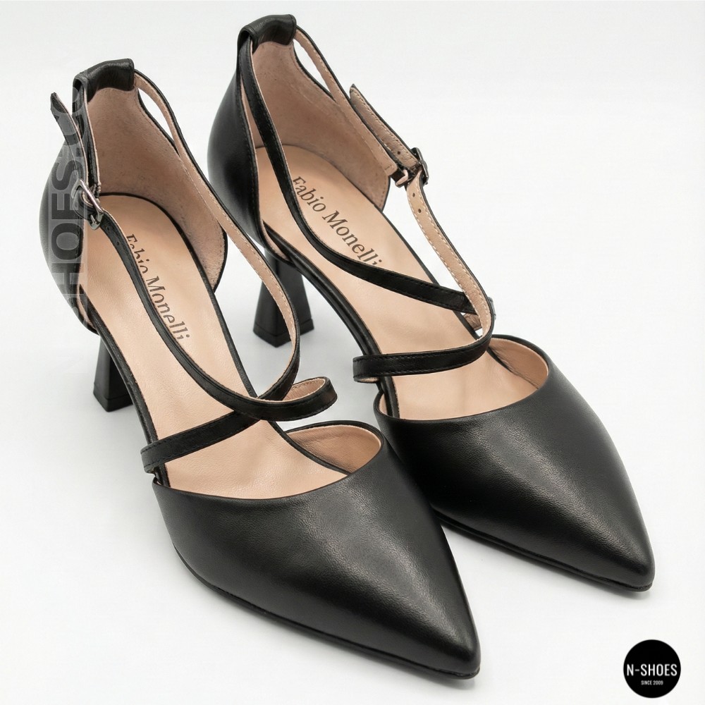Жіночі чорні туфлі-босоніжки на стійкому каблуці французькому Fabio Monelli 212267 22a649-a288-y314ts black fm 6169