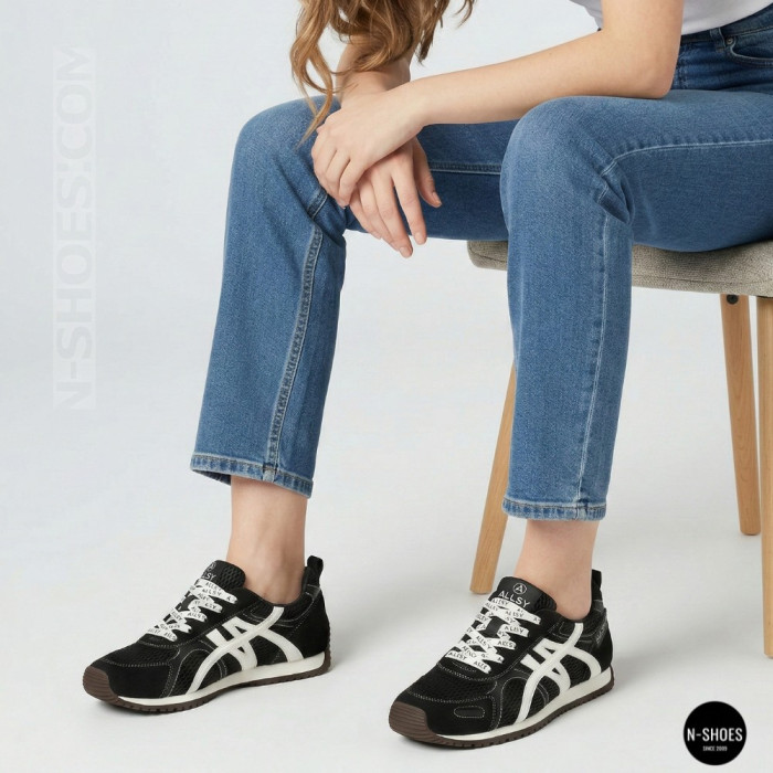 Женские черные кеды Allsy 207876 1609-1 Black Lonza 212543 6170 в стиле Onitsuka Tiger Mexico 66