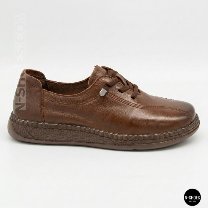 Women's Brown Leather Moccasin-Sneakers Allsy 207744 q1-01-3 6171