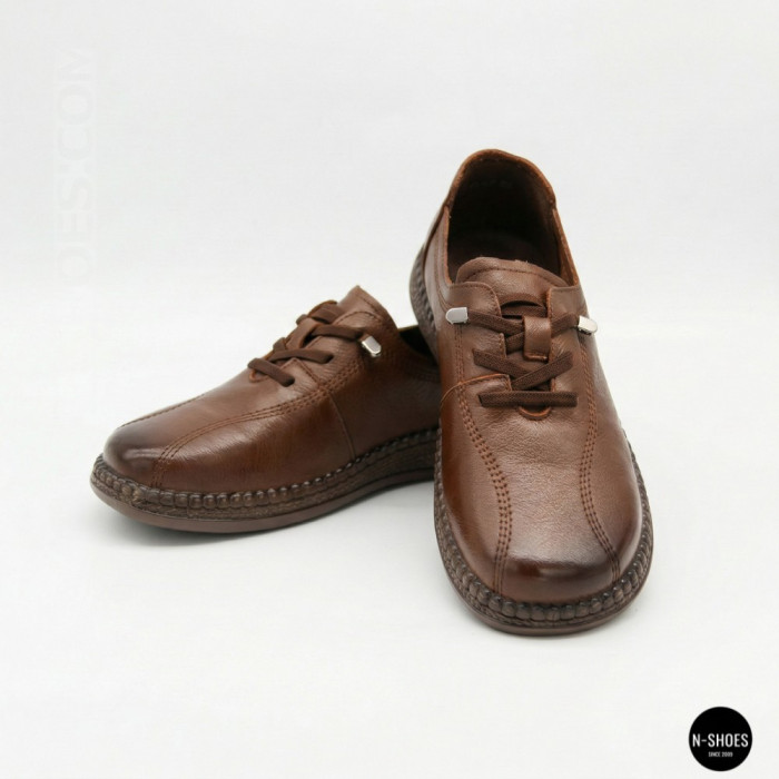 Women's Brown Leather Moccasin-Sneakers Allsy 207744 q1-01-3 6171