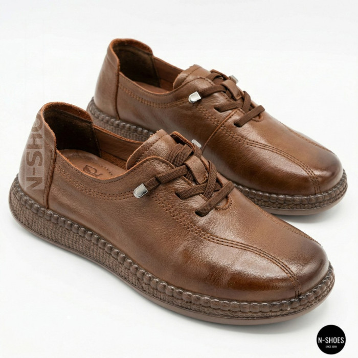 Women's Brown Leather Moccasin-Sneakers Allsy 207744 q1-01-3 6171