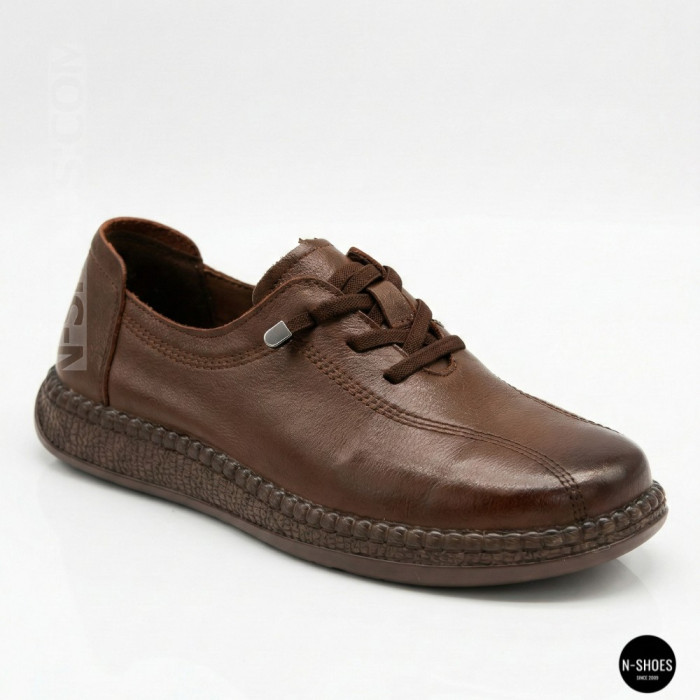 Women's Brown Leather Moccasin-Sneakers Allsy 207744 q1-01-3 6171
