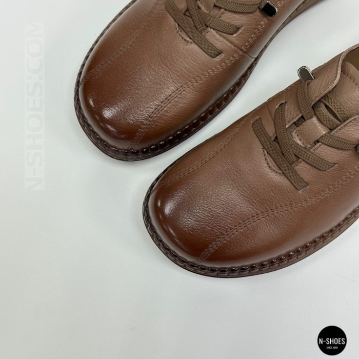 Women's Brown Leather Moccasin-Sneakers Allsy 207744 q1-01-3 6171