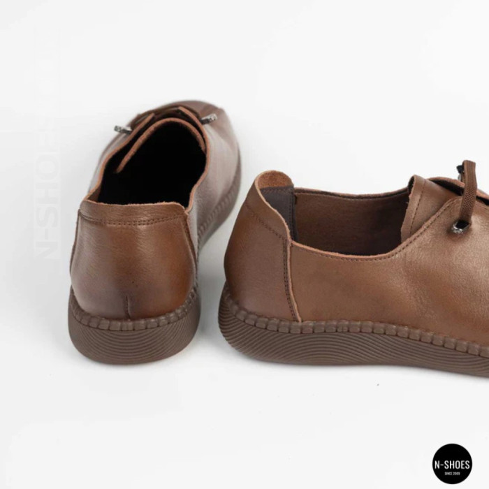 Women's Brown Leather Moccasin-Sneakers Allsy 207744 q1-01-3 6171