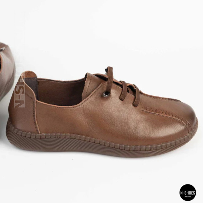Women's Brown Leather Moccasin-Sneakers Allsy 207744 q1-01-3 6171