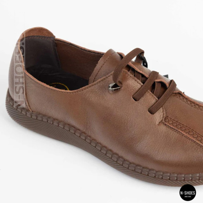 Women's Brown Leather Moccasin-Sneakers Allsy 207744 q1-01-3 6171