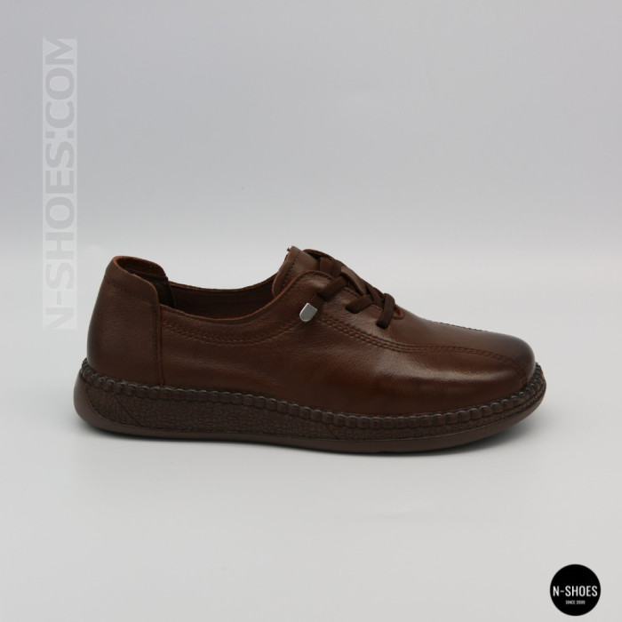 Women's Brown Leather Moccasin-Sneakers Allsy 207744 q1-01-3 6171