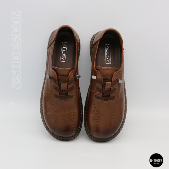 Women's Brown Leather Moccasin-Sneakers Allsy 207744 q1-01-3 6171