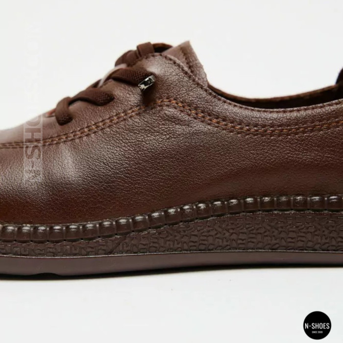 Women's Brown Leather Moccasin-Sneakers Allsy 207744 q1-01-3 6171